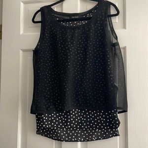 WHBM a polka dot sleeveless top with black overlay